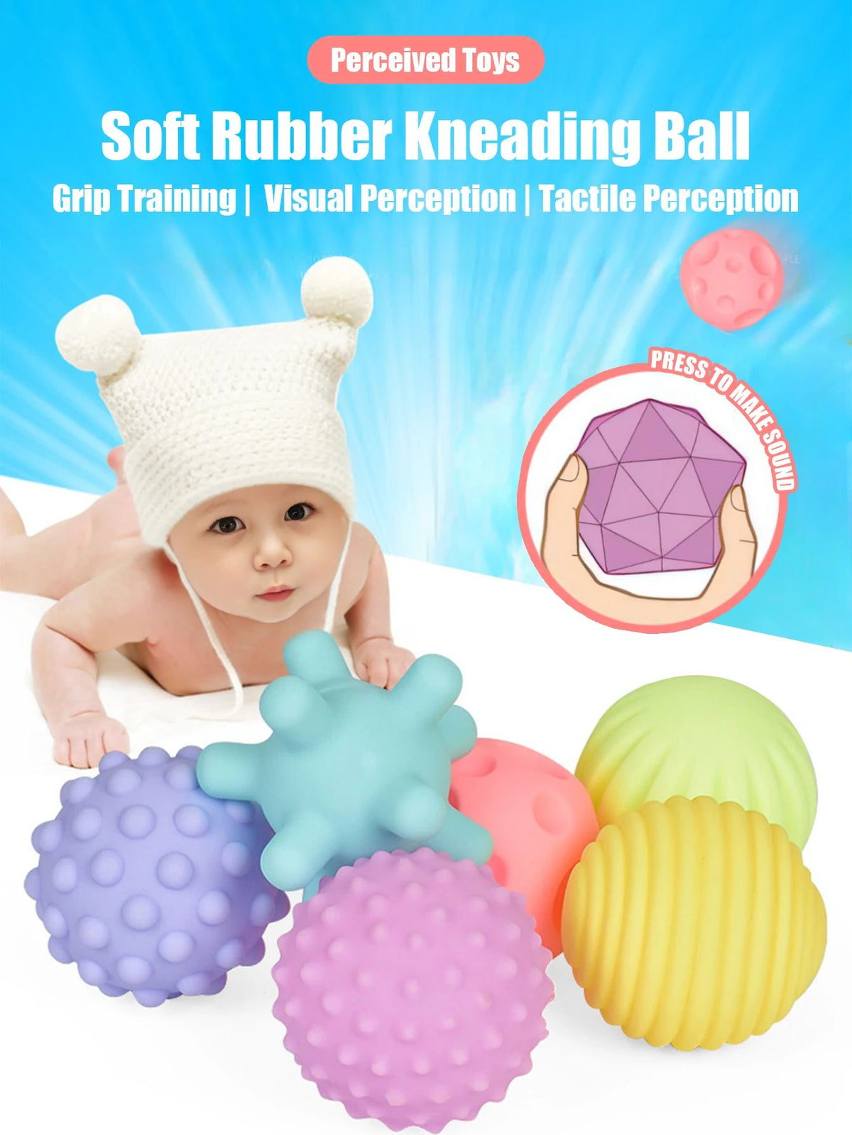 6 PCS Baby Toys Sensory Balls For Children Textured Hand Touch Ball Soft Massage Ball Infant Rattle Senses Toys