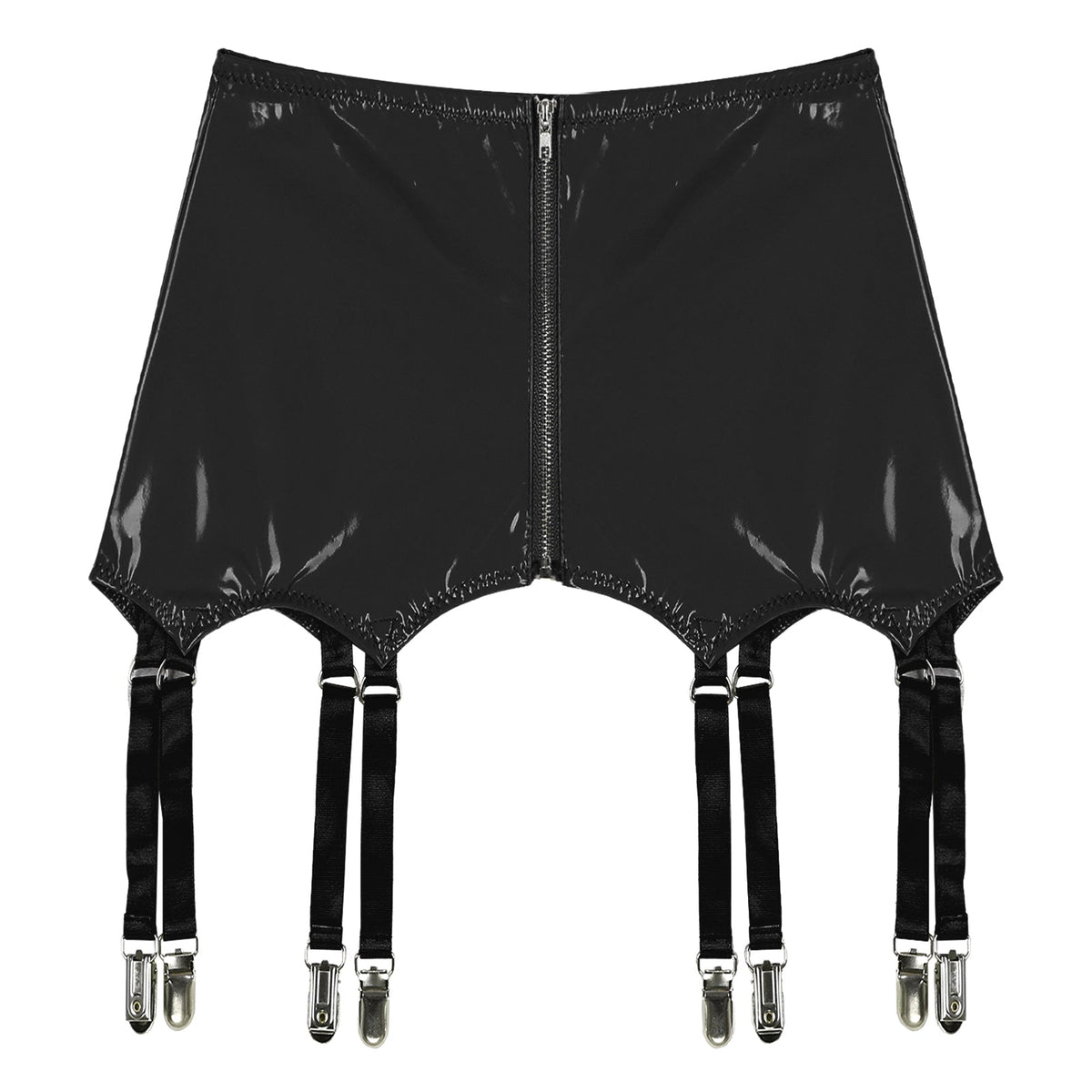 Womens Garters Latex Skirts Ladies Suspender Belt Wet Look Patent Leather Mini Skirts Garters with Metal Clips Clubwear Costume