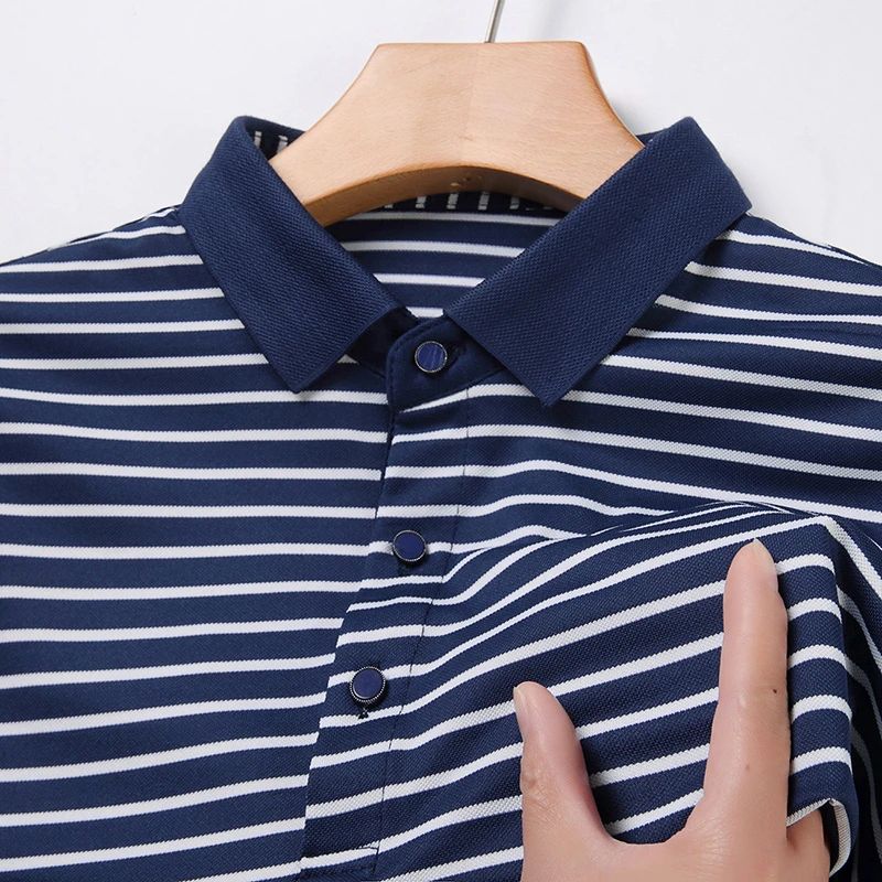 2024 Men's New Striped Cotton Business Casual Short Sleeved POLO Shirt Fashion Short Sleeved Comfortable and Breathable Top