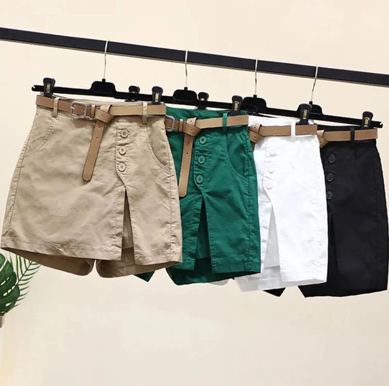 2026 Chic Shorts Women Korean Solid Buttons Side Slit A-line Streetwear Fashion Skirts Chic Harajuku Summer Loose Pants