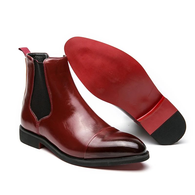 Chelsea Men's Boots with Red Sole, Ankle, Business Round Toe Slip on Sleeve Aura, Men's Boots Size 38-46 Men's Shoes Men's Boots