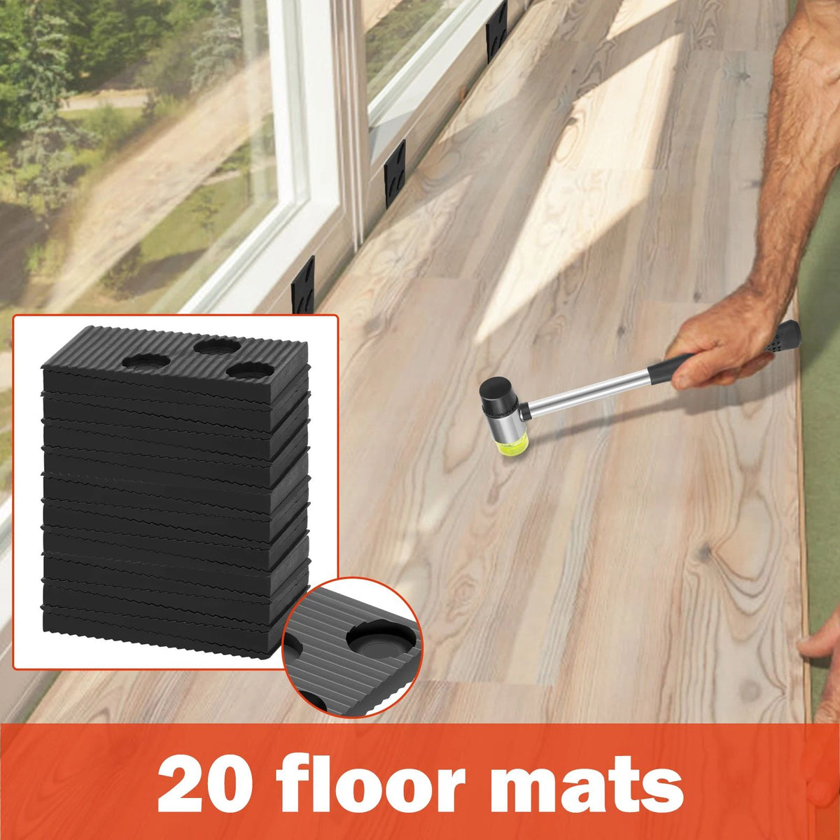 23Pcs Wood Floor Installation Kit Complete Laminate Wood Flooring Tool with Double Faced Hammer Heavy Duty Pull Bar Tool