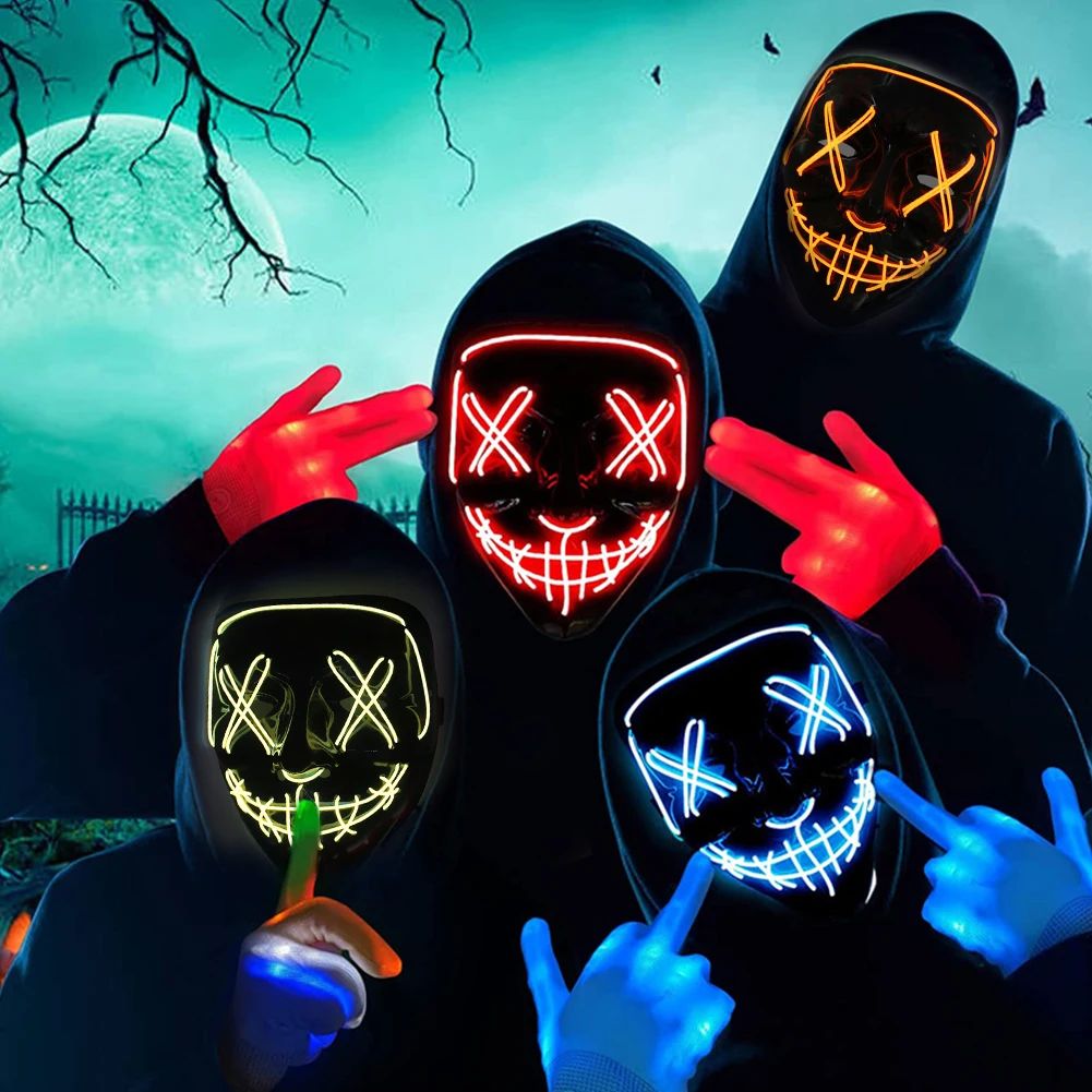 Wireless Scary Glowing Mask LED Luminous Purge Mask Halloween Horror Neon Light Up Cosplay Party Mask Fstival Costume Supplies
