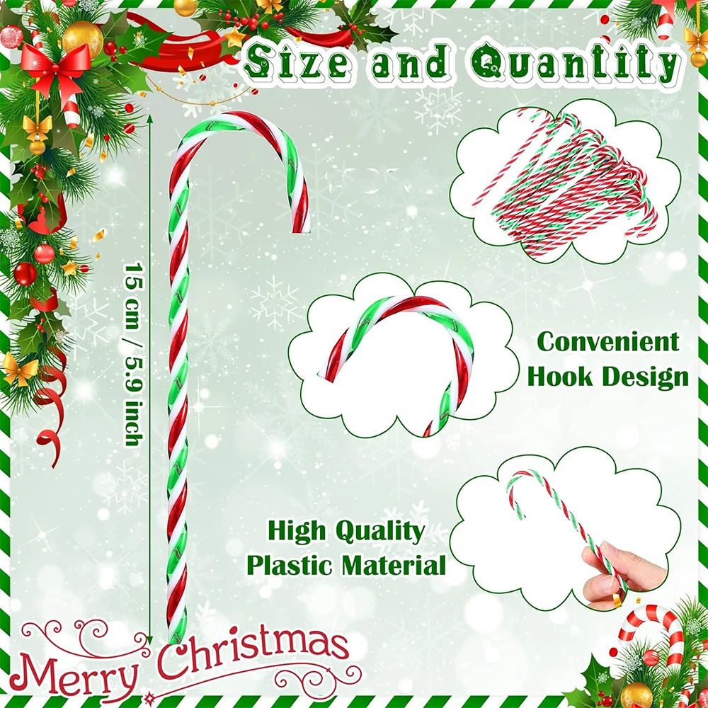 20pcs Christmas Candy Canes Acrylic Xmas Tree Hanging Crutch Pendant New Year Party Home Decoration Ornaments Gifts