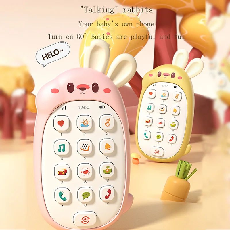 Baby Chewing Toy Phone Non toxic and Odorless Multi functional Music Phone Children's Rabbit Toy No Battery
