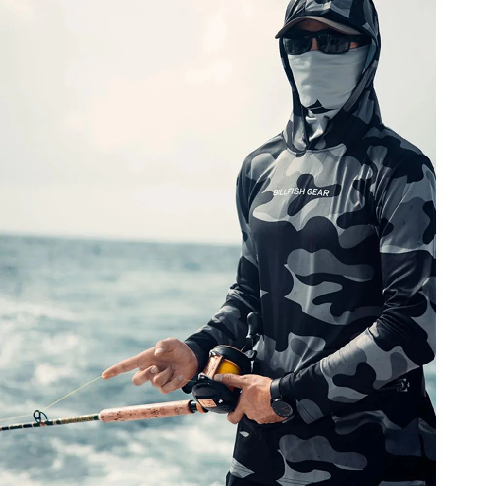 BILLFISH Gear Men Fishing Long Sleeve Hooded Shirts Blusas Para Pesca Fishing Performance Apparel Camisa De Pesca Uv Manga Longa