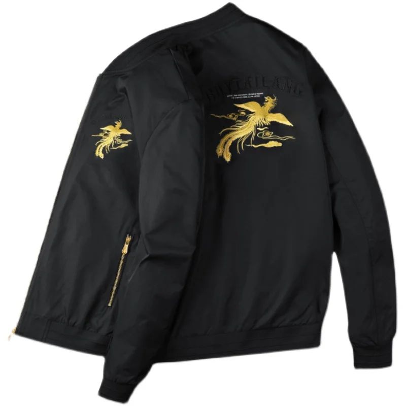 White, black men's phoenix embroidery jacket Slim youth jacket Outdoor sports trend tops Men's jackets