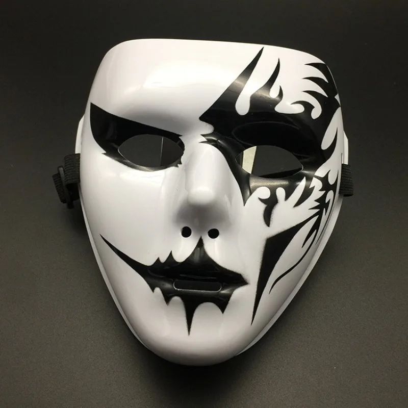 Masquerade Halloween Full Face Mask Hand Painted White Death Clown Black Gold Adult Street Dance Eye Mask Prop