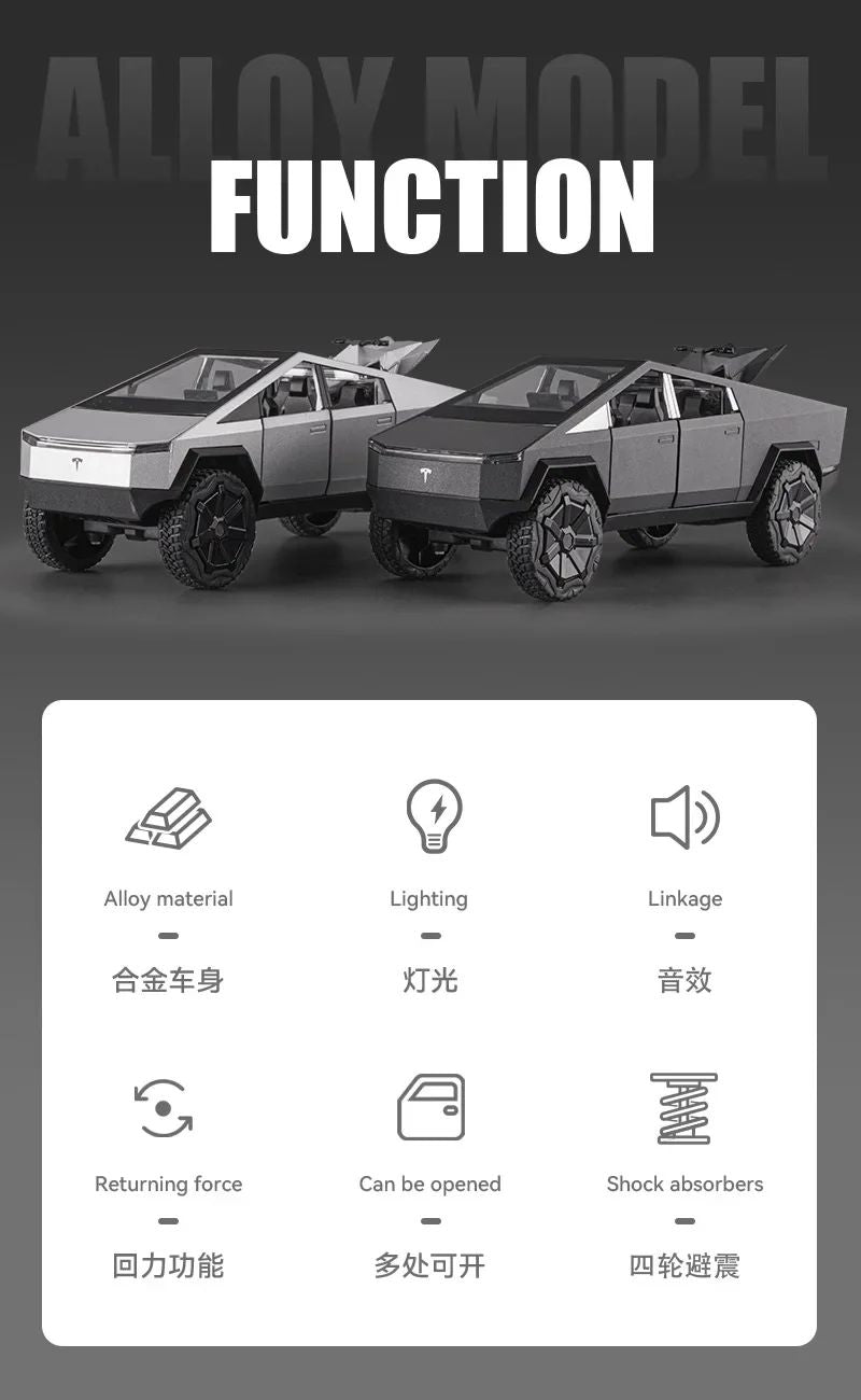 Alloy Model Car 1:24 Diecast Miniature Metal Pickup Vehicle Chidlren Birthday Collected Gift Van Truck Tesla Cybertruck Boys Toy