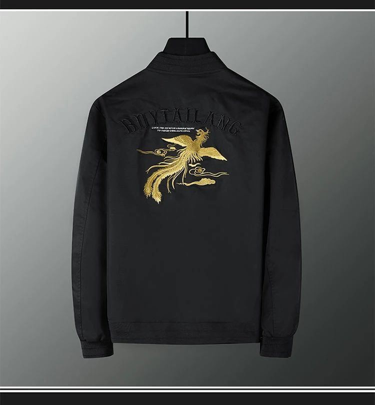 White, black men's phoenix embroidery jacket Slim youth jacket Outdoor sports trend tops Men's jackets
