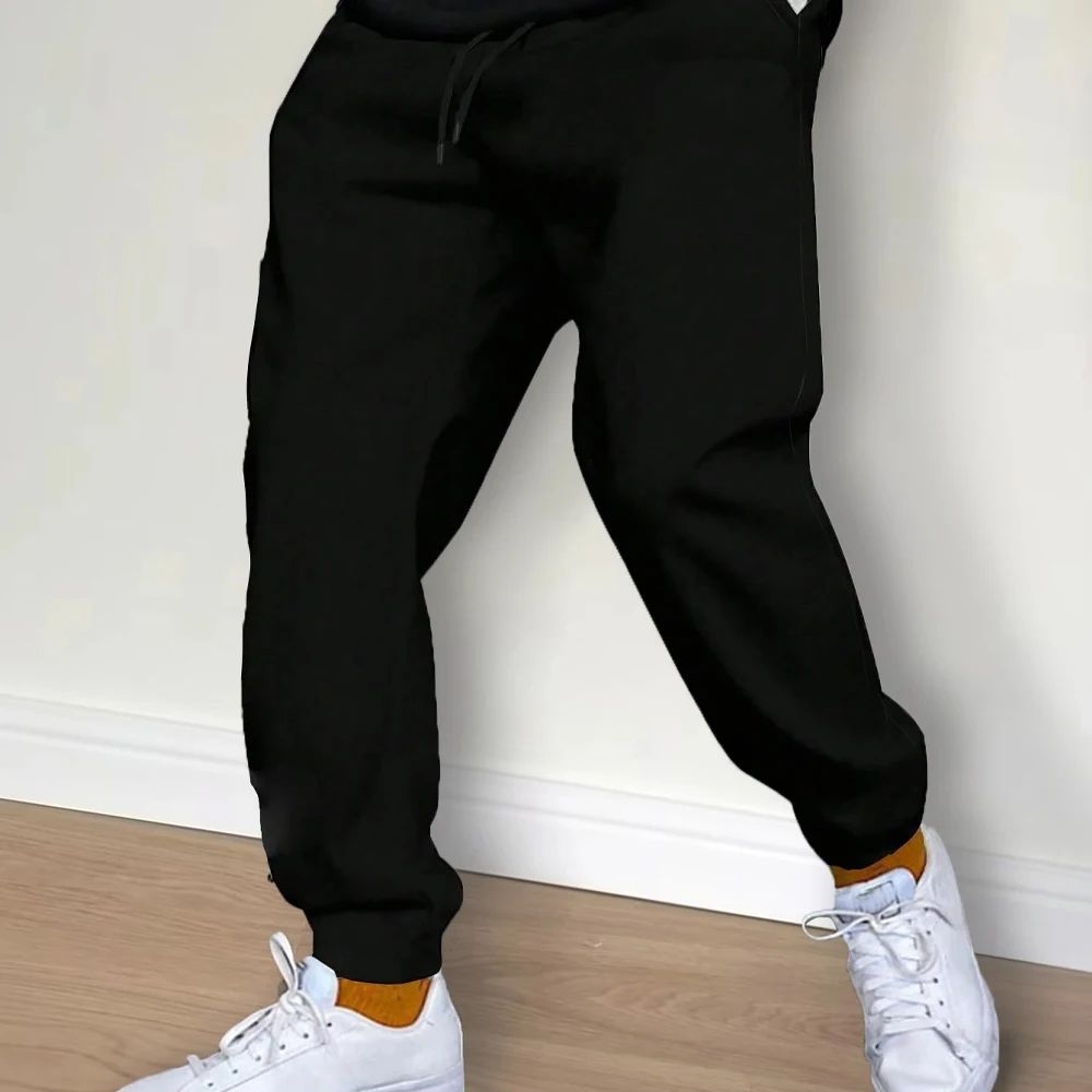 Men's casual pants, autumn and winter wool sports pants, men's running and jogging pants, fashionable solid color pants