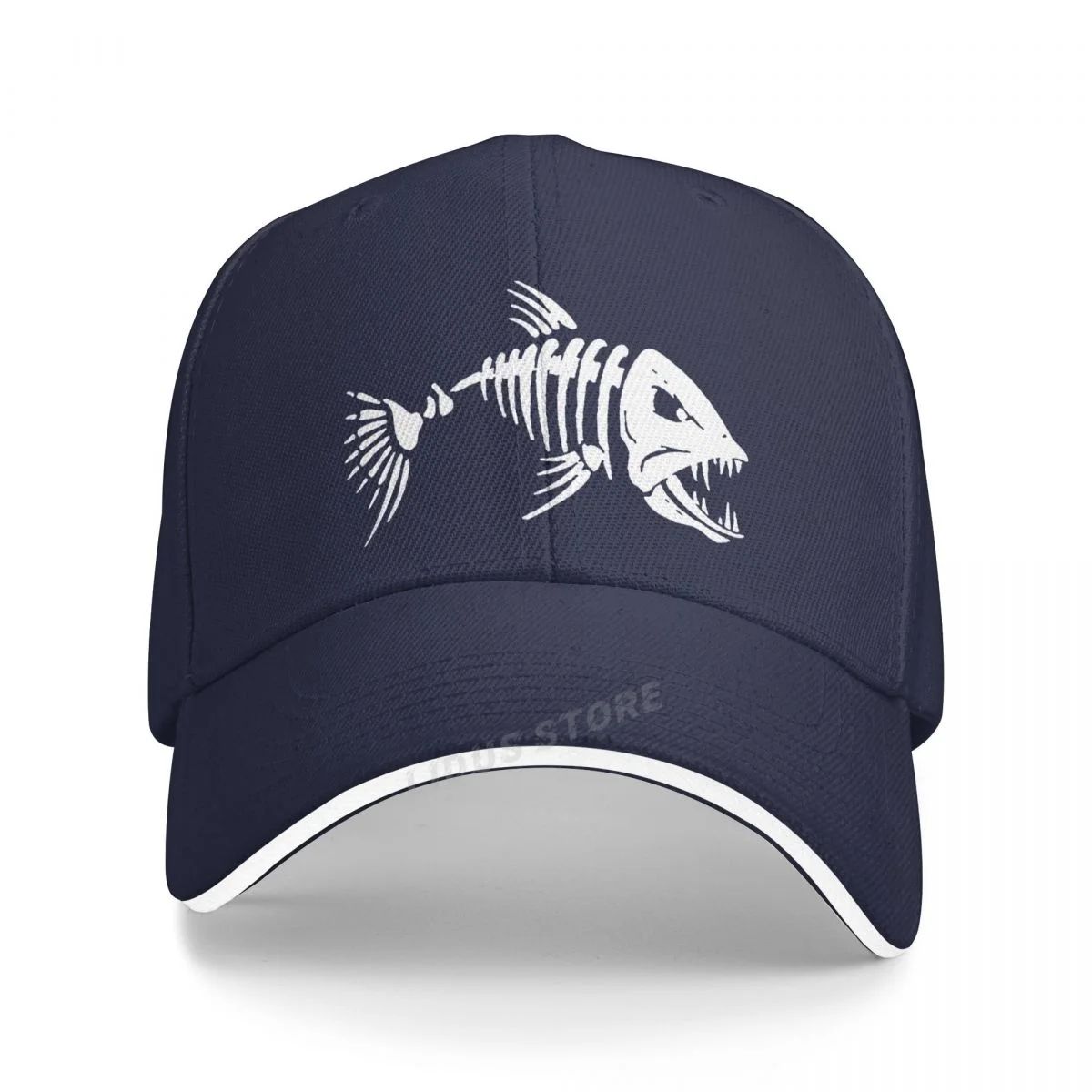 Men Outdoor Fishing Cap Fishing Hat Baseball Golf Hunting Cap With Cartoon Fish Bones Snapback Hat