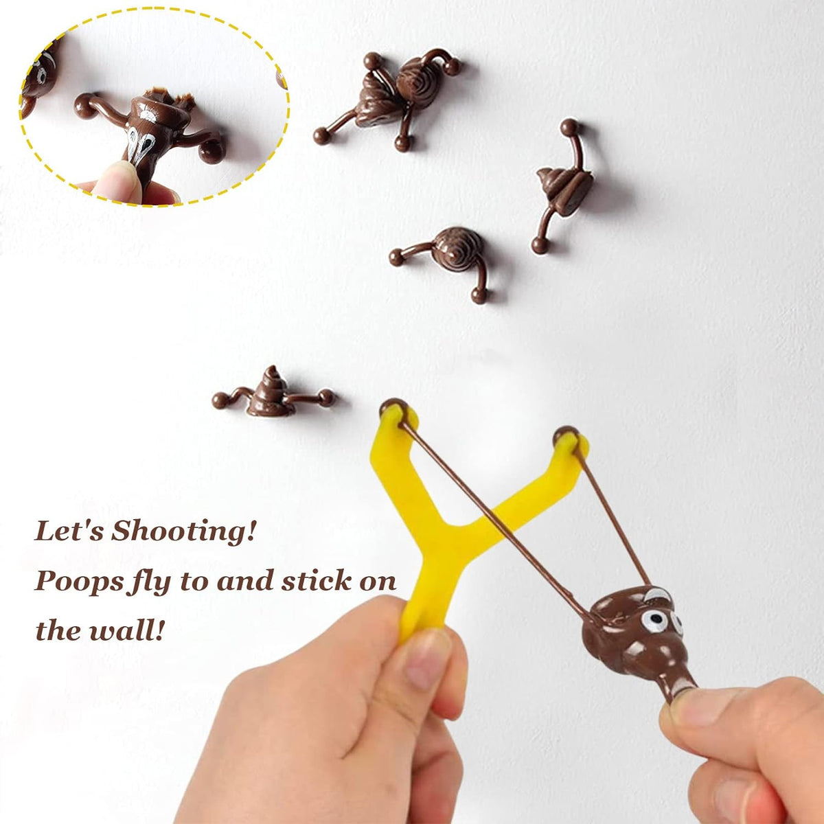 12pcs Poop Slingshot Toy Mini Rubber Slingshot Flying Poop Toys Smiling Stretchy Toy Stress Relief Toy Gift for Kids Adult Party