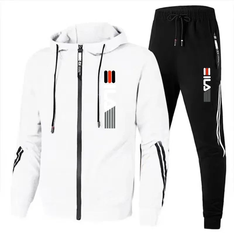Autumn and Winter Men's Jogging Fitness Sets, Men's Casual Sportswear Sets, Zippered Sportswear Shirts + Sportswear Pants Sets