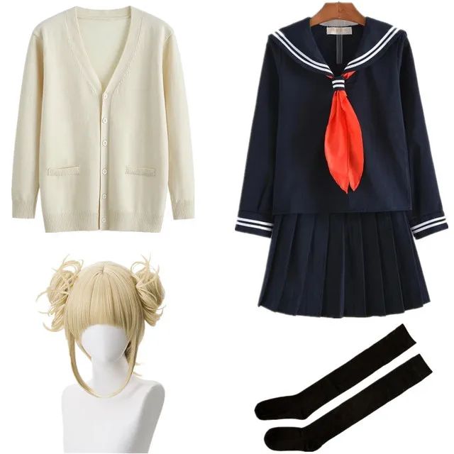 My Hero Academia Cosplay Halloween Costume Anime Boku No Hero Academia Himiko Toga JK Uniform Sweater Coat Wig Costumes