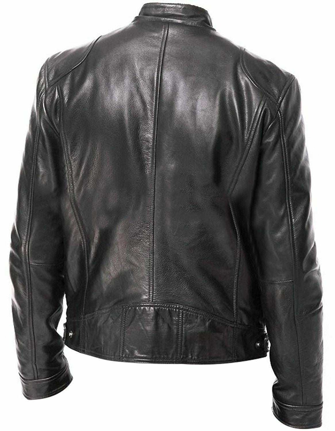 2023 Fashion Mens Leather Jacket Slim Fit Stand Collar PU Jacket Male Anti-wind Motorcycle Lapel Diagonal Zipper Jackets Men