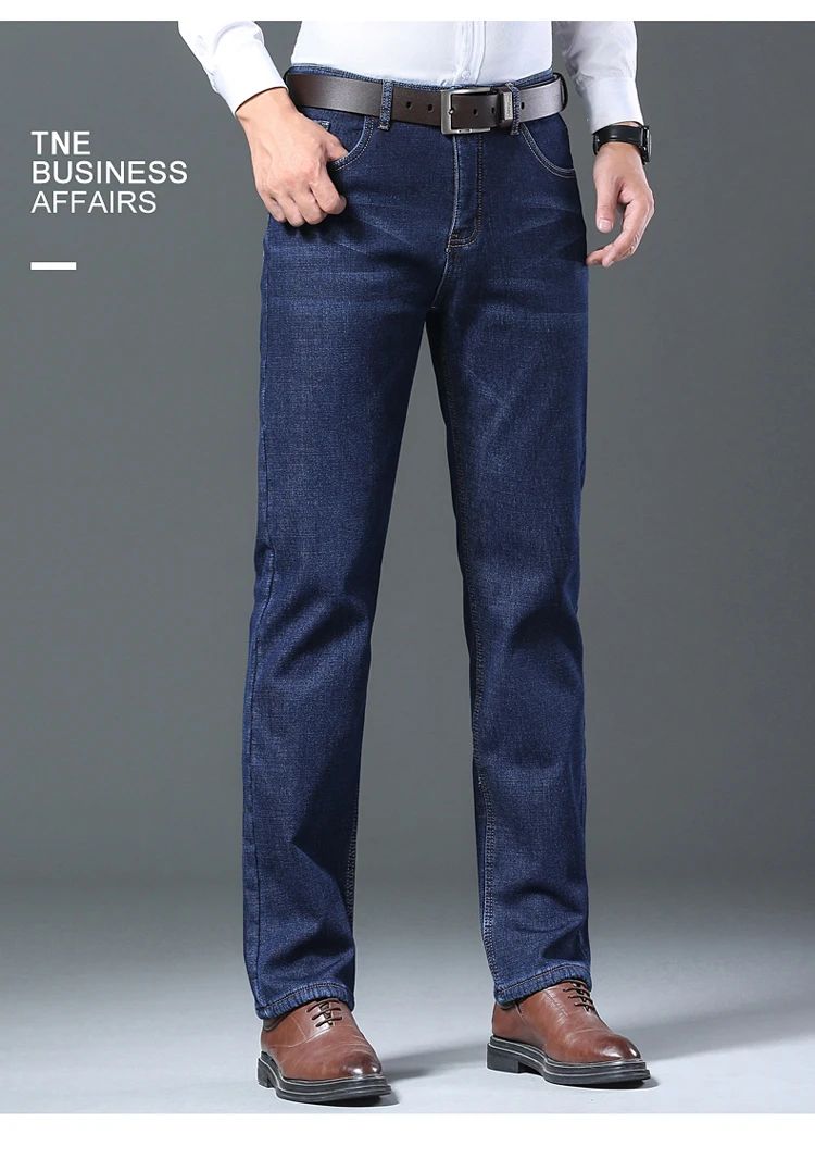 Men's Wool Velvet Jeans Winter Fleece Thickened Business Casual Straight Denim Pants Soft Cozy Thermal Stretch Trousers Male