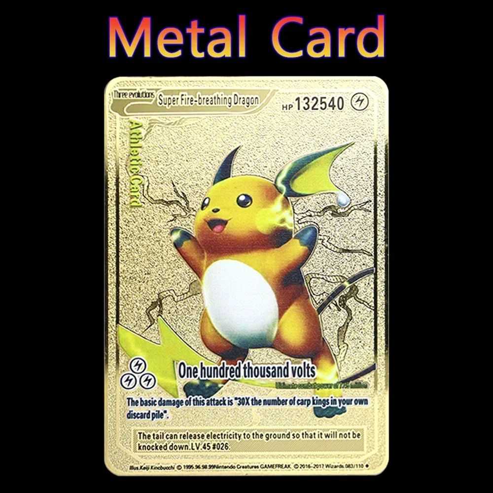 Pokemon 183200 Points High Hp Gold Black English French Metal Cards Vmax Mega GX Game Collection Cards Charizard Pikachu Mewtwo