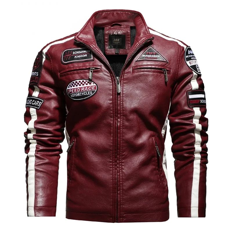 New Motorcycle Jacket For Men In Autumn/Winter 2020 Fashion Casual Leather Embroidered Flight Jacket In Winter Velvet Pu Jacke