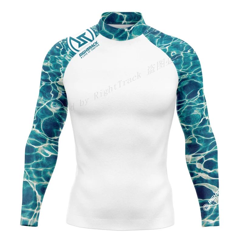 HotSale Men's Surfing Shirt Camouflage Lycra Rashguard RIGHTTRACK For Surf Sportswear Beach UV Swimwear UPF50 Clothes