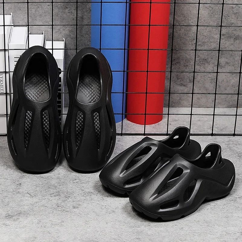 Men's Slippers Summer Soft EVA Beach Hole Shoes Outdoor Women's Slide Non-slip Personalized Hollow Shoes 36-47
