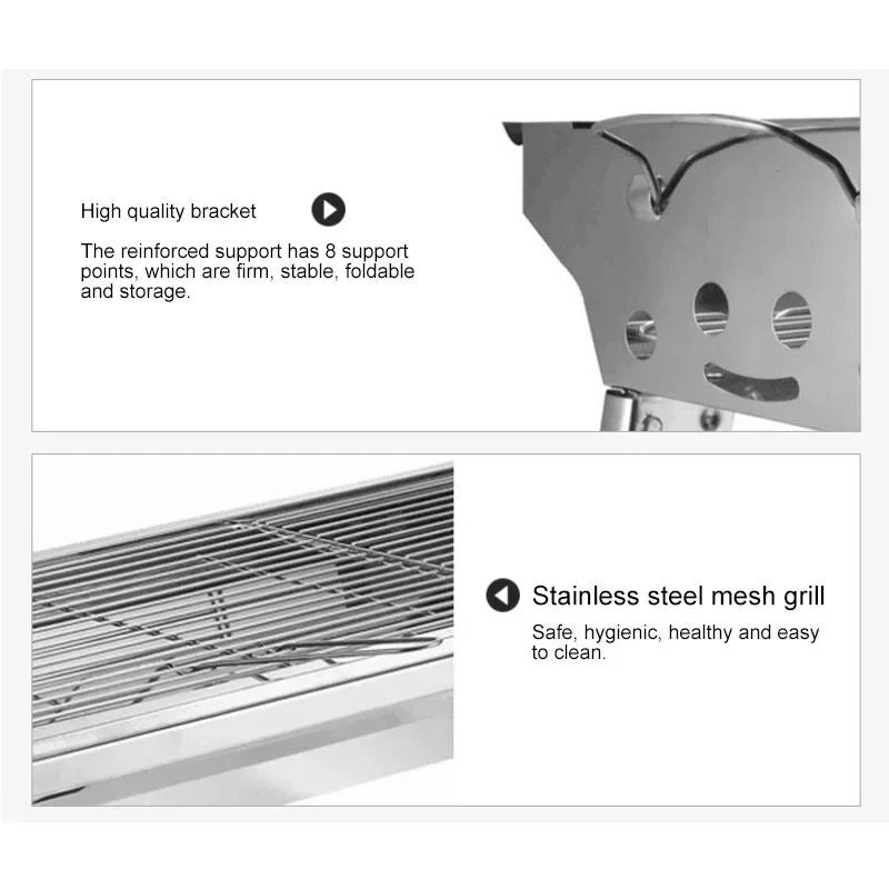 Stainless Steel Charcoal Grill Barbecue Tool Portable Free Installation Handle Folding BBQ Cooking Grid For Park