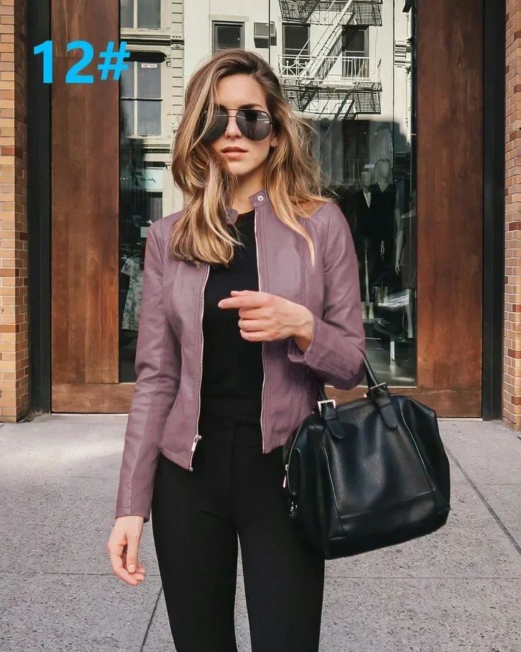 Allukasa Women Bike Coat PU Leather Outwear Zipper Outfit Spring Autumn WomeFashion Short Thin Female Jacket 2020