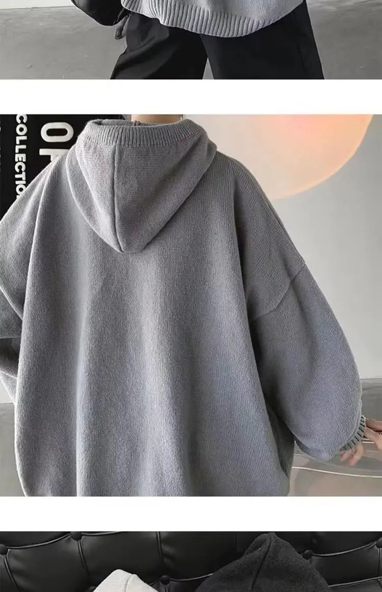 Men's Hooded Sweater Autumn/winter Vintage Idle Style Versatile Knitted Top Trendy Brand Sweater Casual Wear