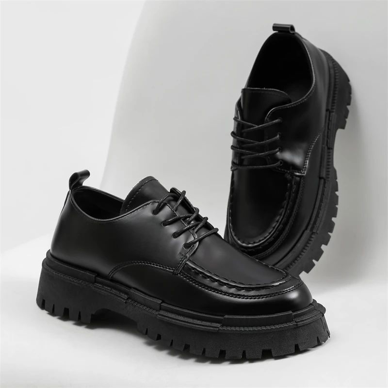 Fashion Thick Sole Leather Men Casual Shoes Classic Formal Business Men Dress Shoes Breathable Lace-Up Handmade Shoes Moccasins