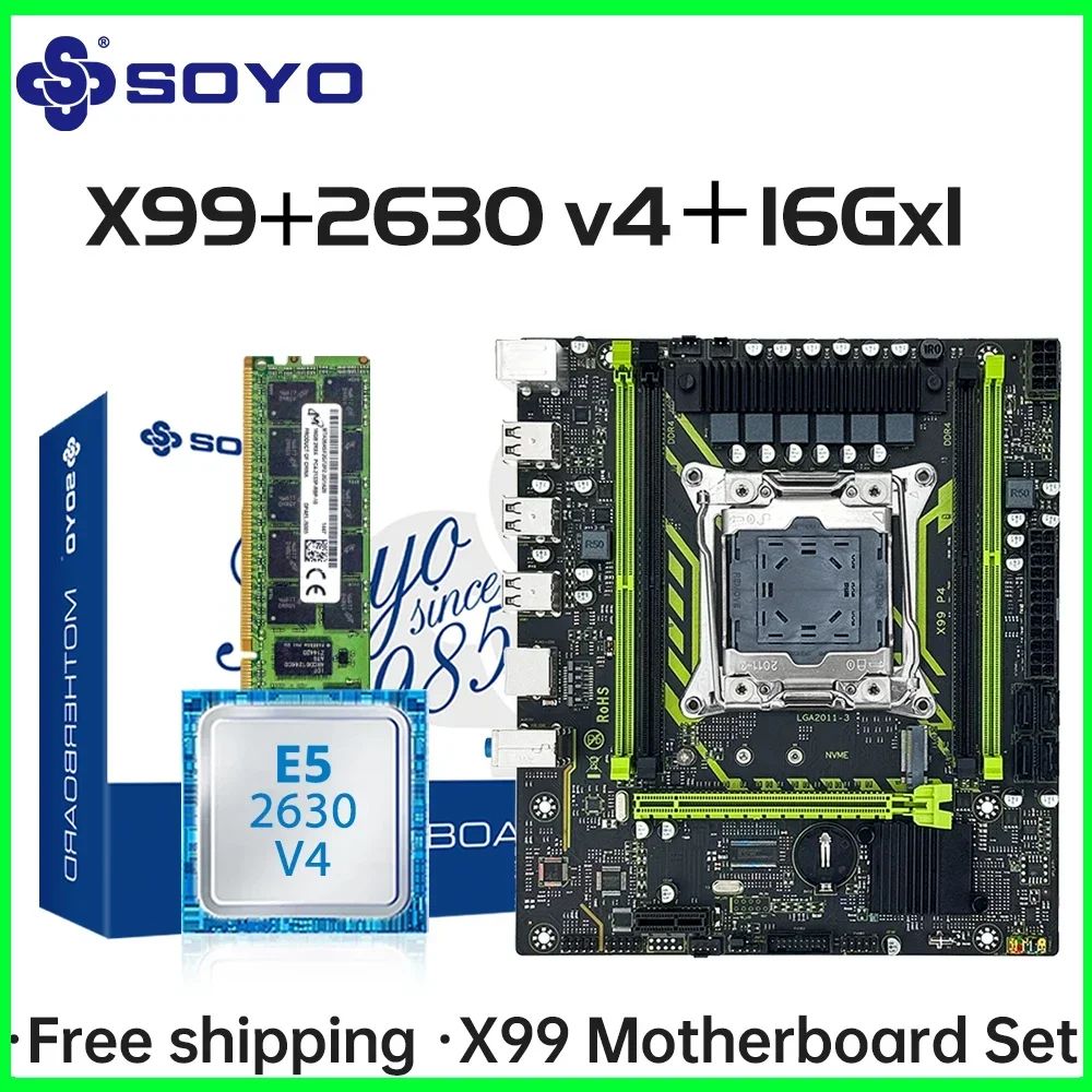 SOYO X99 Motherboard Set With LGA2011-3 Xeon E5 2630 V4 CPU DDR4 16GB (1*16GB) 2133MHz RAM NVME M.2 SATA Computer Accessories