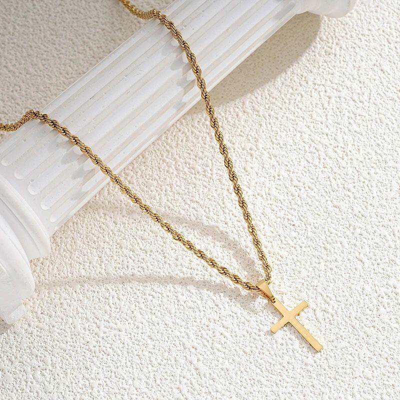 New Stainless Steel Cross Pendant Necklace for Men Women Minimalist Gold Color Jewelry Male Female Necklaces Chokers Gifts 2025