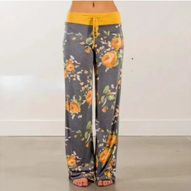 Plus Size L-8XL Fashion Women Casual Loose Stretch Printing Long Wide Leg Yoga Pants Drawstring Lounge Pants Pajama Pants