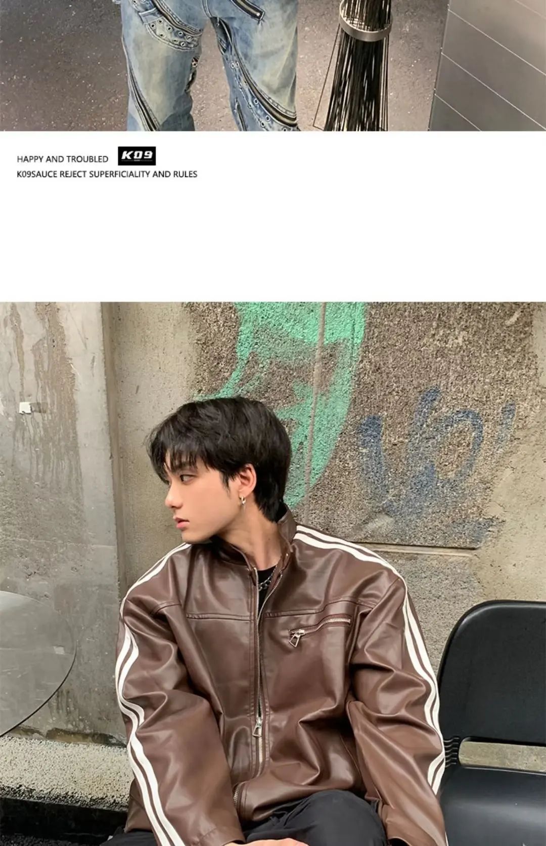 Retro Leather Jacket Men Women American Patchwork Strip Racing Outerwear Loose Hip Hop Zippers Brown PU Coat Streetwear Spring