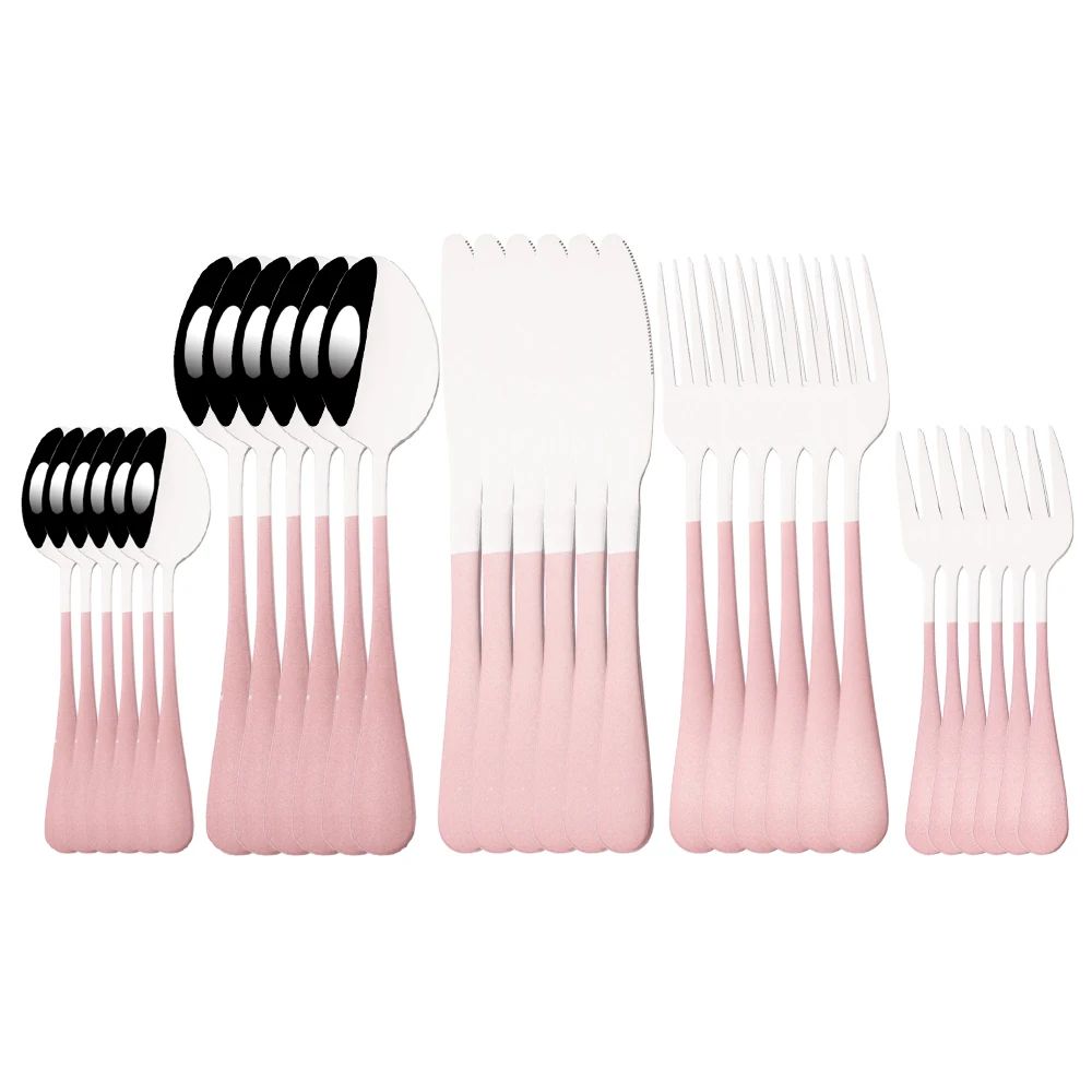 6/30Pcs Rainbow Dinnerware Stainless Steel Cutlery Set Knife Cake Fork Tea Spoon Flatware Set Kitchen Silverware Tableware Set