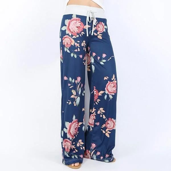 Plus Size L-8XL Fashion Women Casual Loose Stretch Printing Long Wide Leg Yoga Pants Drawstring Lounge Pants Pajama Pants