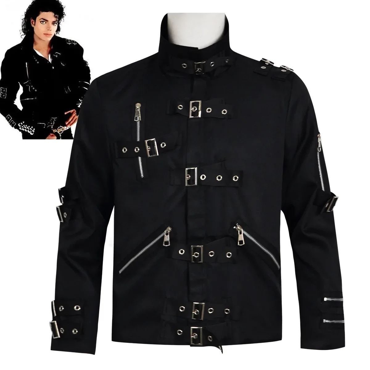 Michael Jackson cosplay Costume BAD Punk Jacket Black Slim BAD Jacket Costume T-shirt Belt Clothing Adore Stars Impersonator