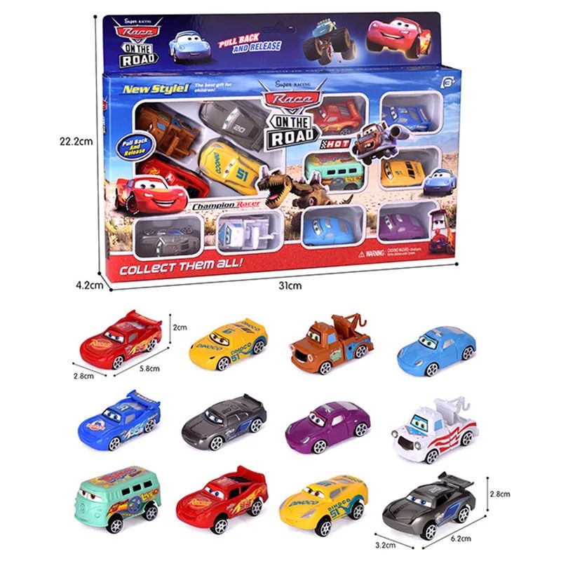 12 pieces Disney Pixar Lightning McQueen Jackson Storm Mater PVC car model toy for children birthday giftire