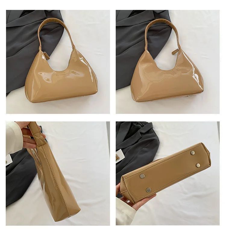 Trendy Designer Solid Shoulder Bags for Women Handbags and Purses 2024 New Fashion Patent Leather Underarm Ladies Tote Bags