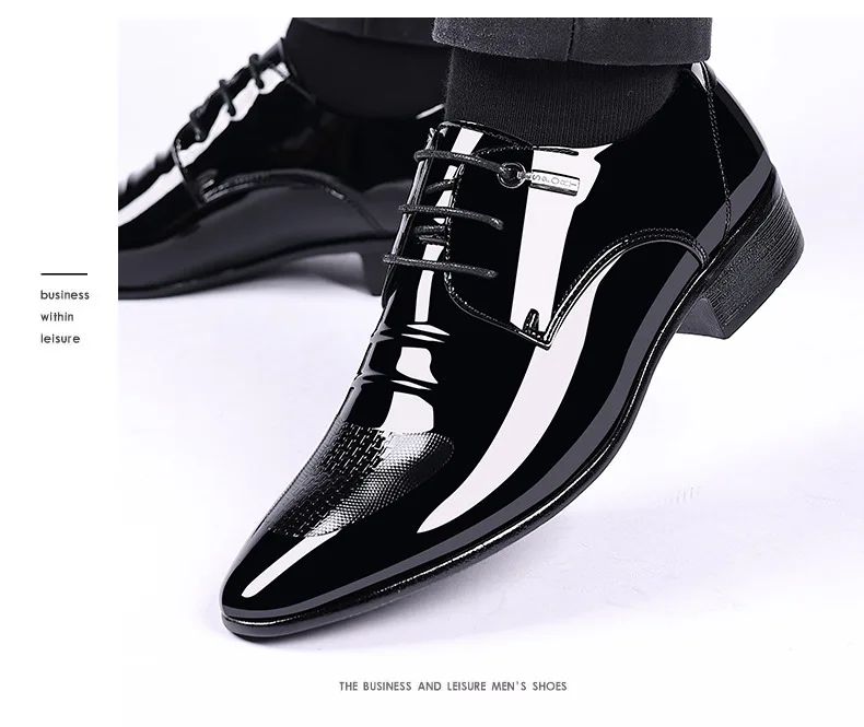 Luxury Business Oxford Leather Shoes Men Breathable Patent Leather Formal Shoes Plus Size Man Office Wedding Flats Male Black