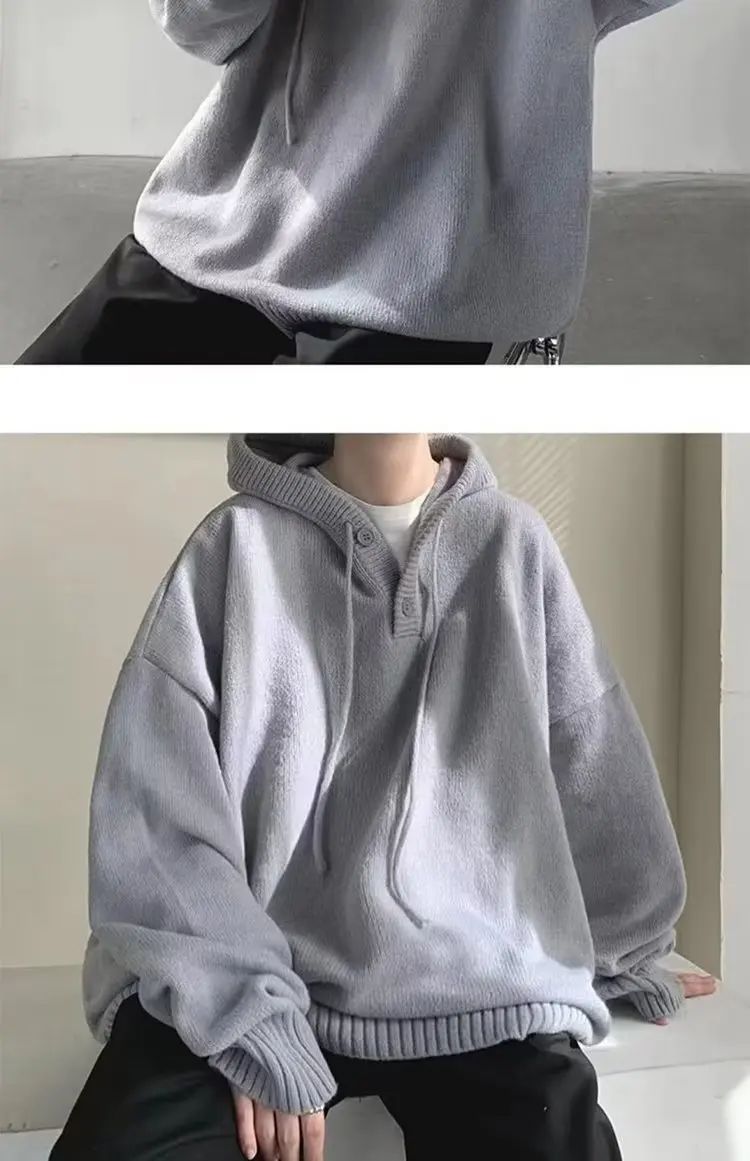 Men's Hooded Sweater Autumn/winter Vintage Idle Style Versatile Knitted Top Trendy Brand Sweater Casual Wear