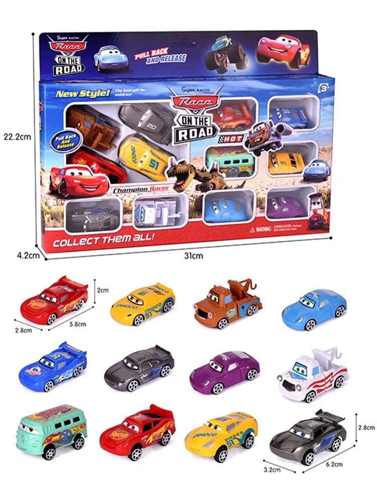 12 pieces Disney Pixar Lightning McQueen Jackson Storm Mater PVC car model toy for children birthday giftire