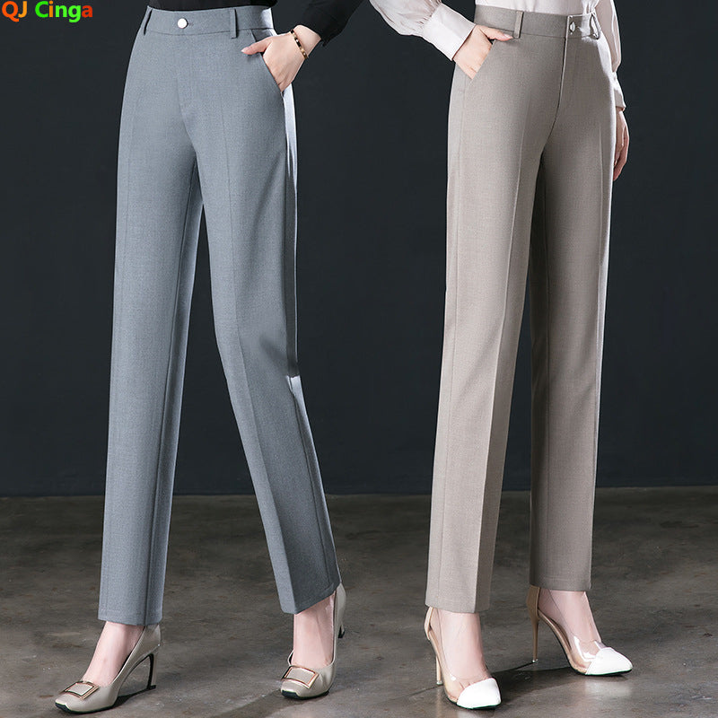 New Autumn Fashion Trousers Women's High Waisted Straight Suit Pants Loose Dress Pants Black Beige Grey Slacks Women Pantalones