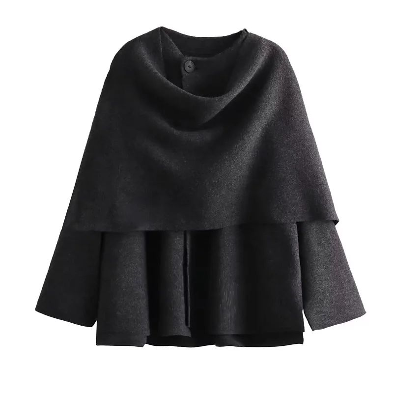 Elegant Coat Women Scarf Collar Long Sleeve Button Irregular Jackets European and American Style Streetwear Casual Outerwear