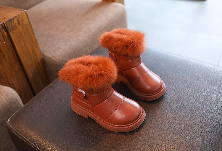2023 New Solid Color Britain Style Girls Casual Boots Plush Winter Soft Baby Boys Short Boots Kids Shoes Children Drop Shipping