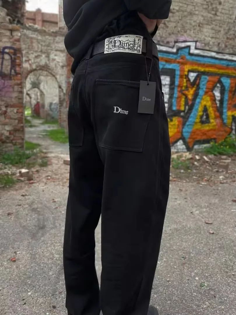Dime Baggy Straight Leg Loose Casual Streetwear Skateboard Men's Jeans ENIM PANTS Washed Denim Long Short Hip Hop Style