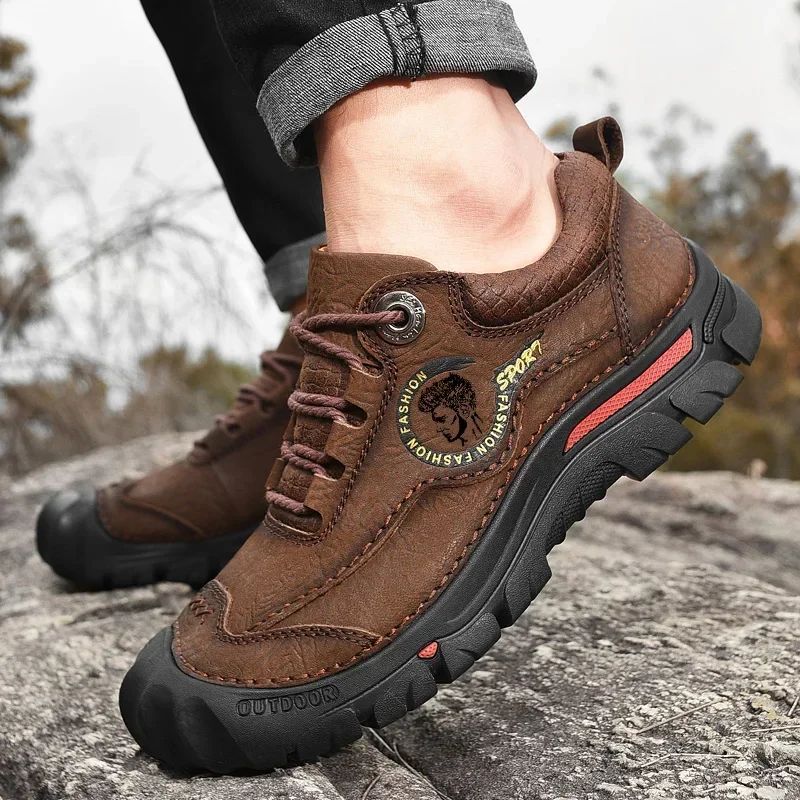 Outdoor Camping Hiking Shoes Men Genuine Leather Sports Sneakers Man Travel Casual Shoes Leisure Walking Climbing Men's Footwear