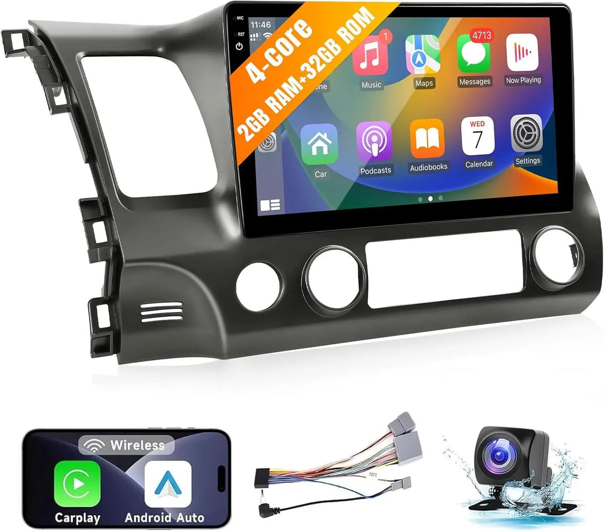 Car Stereo Radio Support Wireless CarPlay&Android Auto for Honda Civic 2006-2011 10" IPS Touch Screen Bluetooth/WiFi/Rear Camera