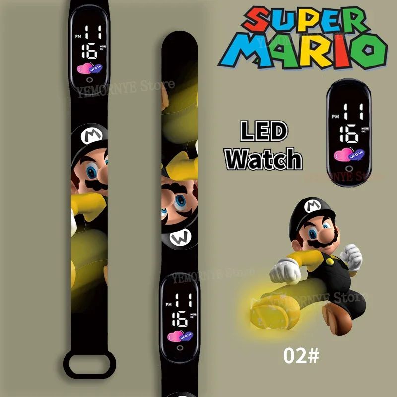 Mario Bros Children's Watches Action Figures Luigi Princess Peach Yoshi Bowser kids Sport Wristband Waterproof Digital Watch Toy