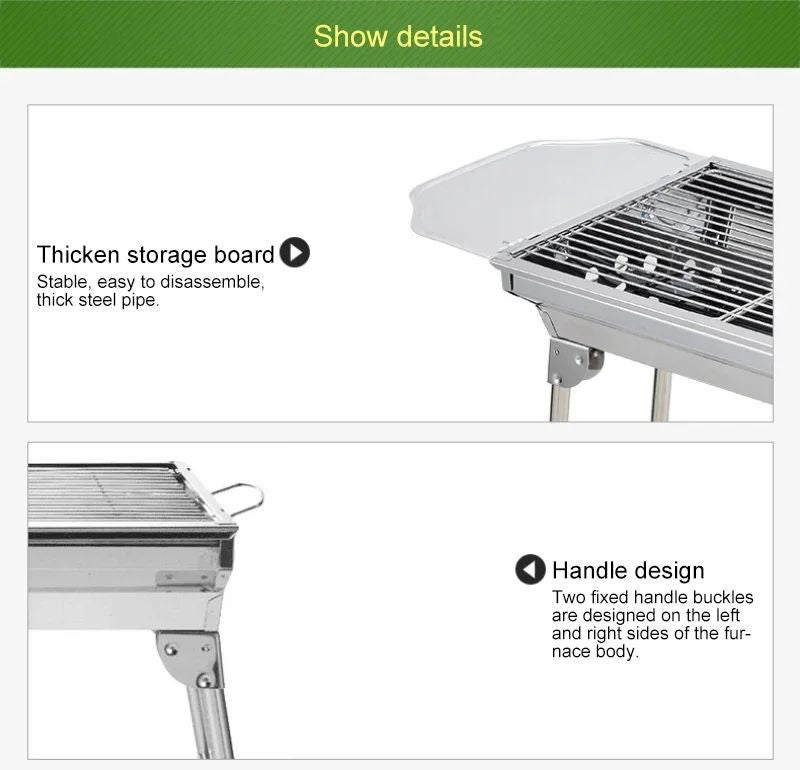 Stainless Steel Charcoal Grill Barbecue Tool Portable Free Installation Handle Folding BBQ Cooking Grid For Park