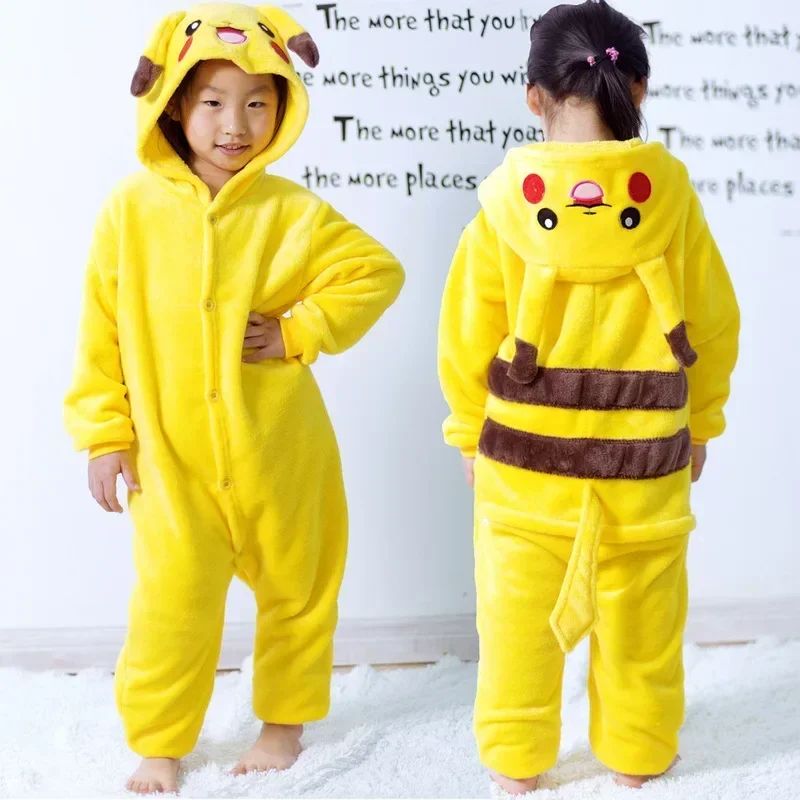 Pokemon Pikachu Warm Flannel Homewear Kids Autumn&Winter Soft Onesie Cosplay Animal Hoodie Pajamas Parent-Child Sleepwear Gift